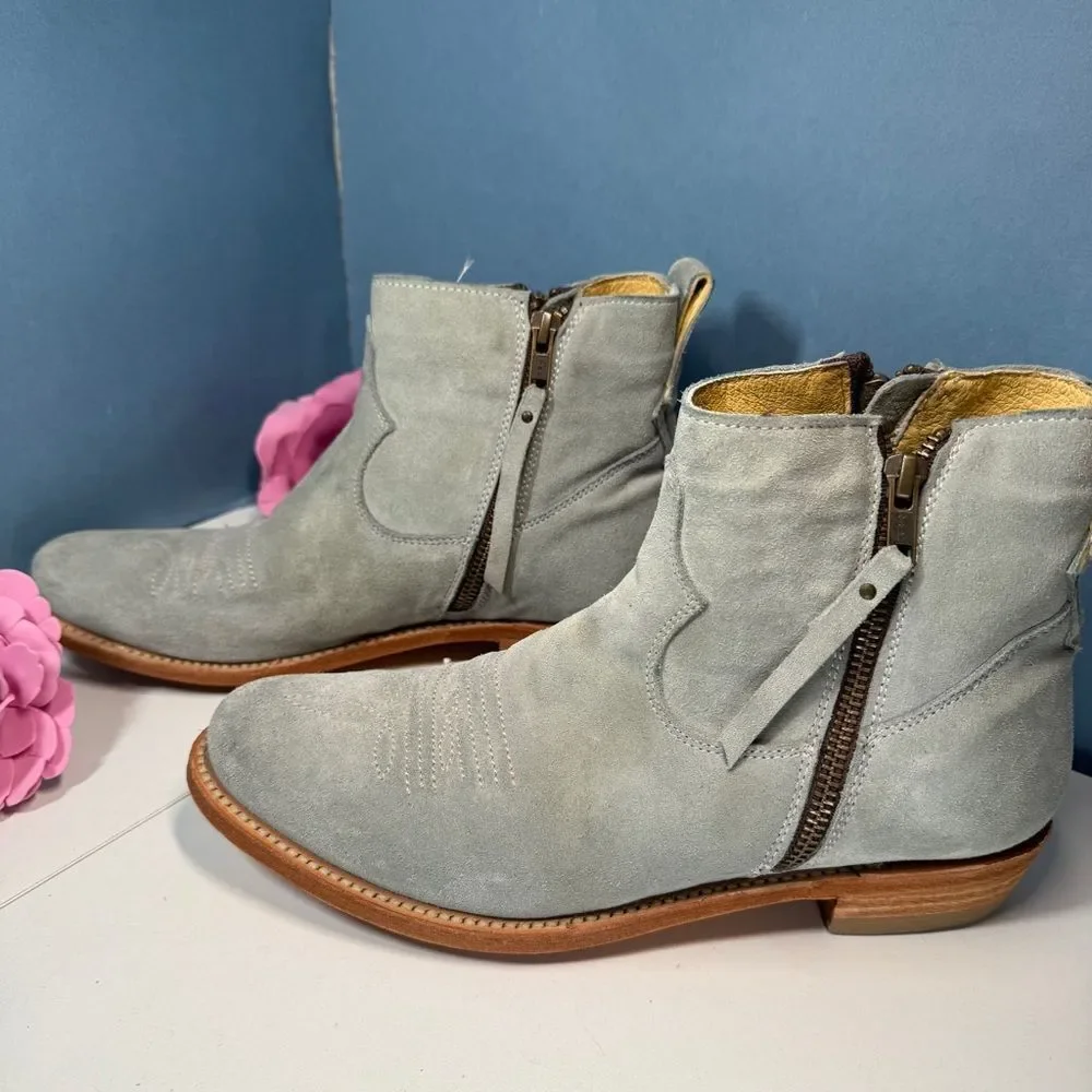 Stylish Blue Suede Booties